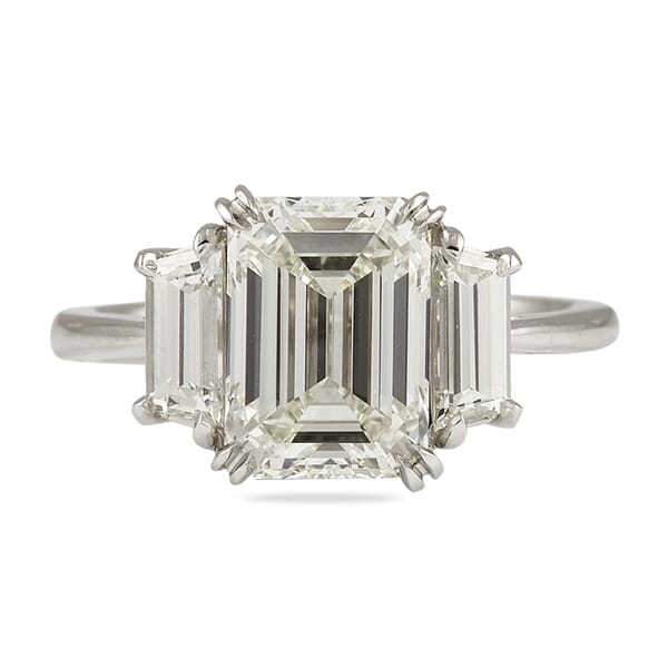 3.02 Carat Emerald Cut Diamond Three-Stone Engagement Ring