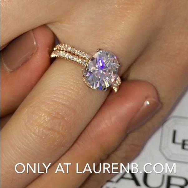 Oval Moissanite Ring with Matching Rose Gold Band
