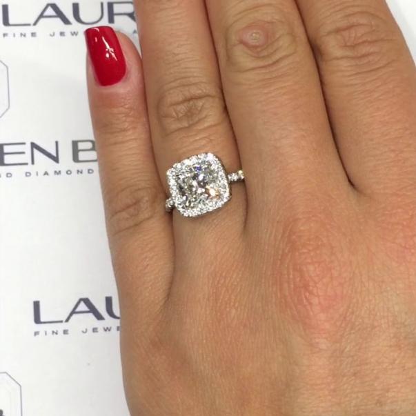 2 ct Cushion Cut Diamond Halo w/Matching Band