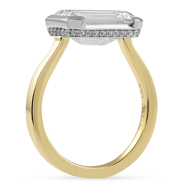 3.66 carat Emerald Cut Lab Diamond Bezel Set Ring flat