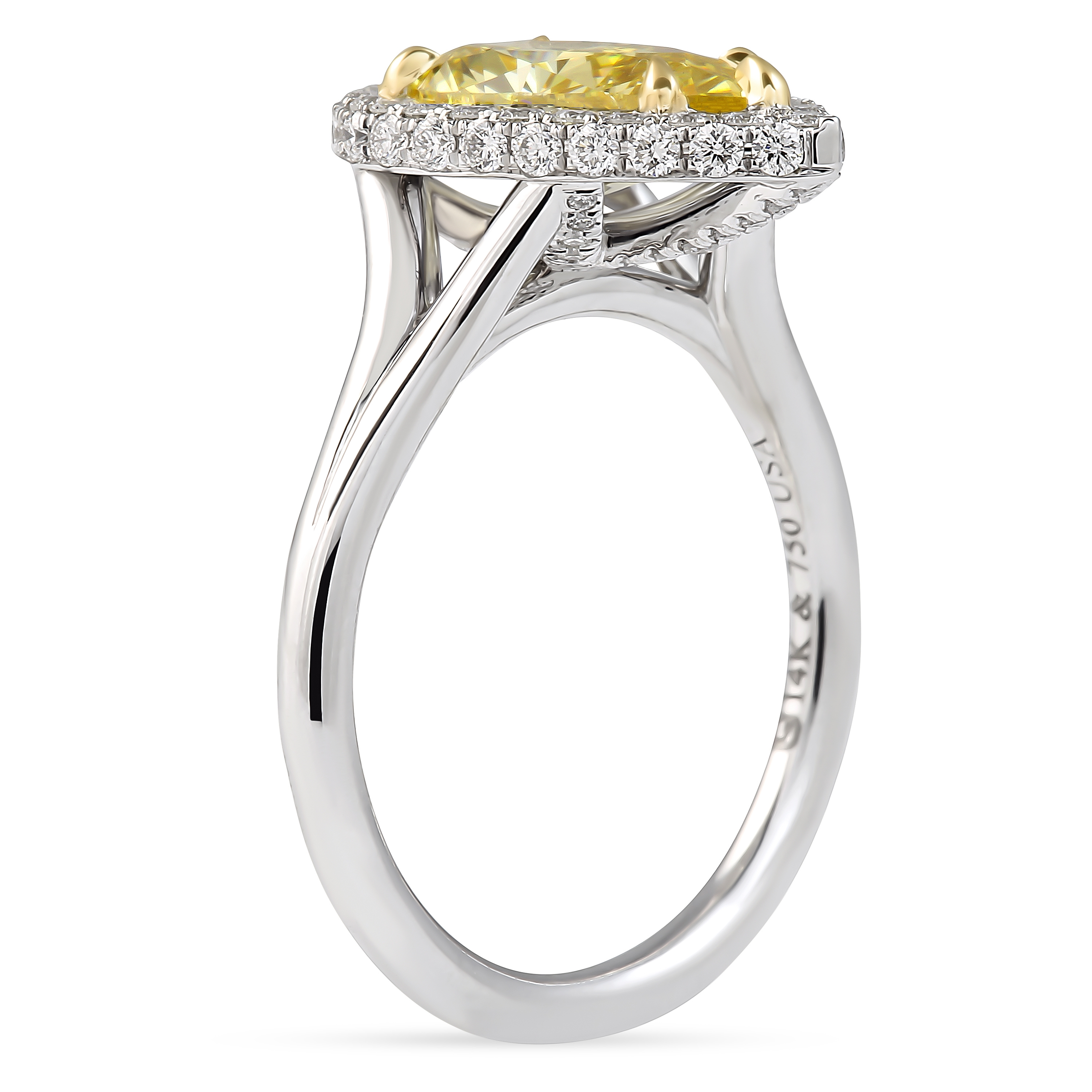 2.03 Carat Fancy Deep Yellow Pear Shape Diamond Halo Ring flat