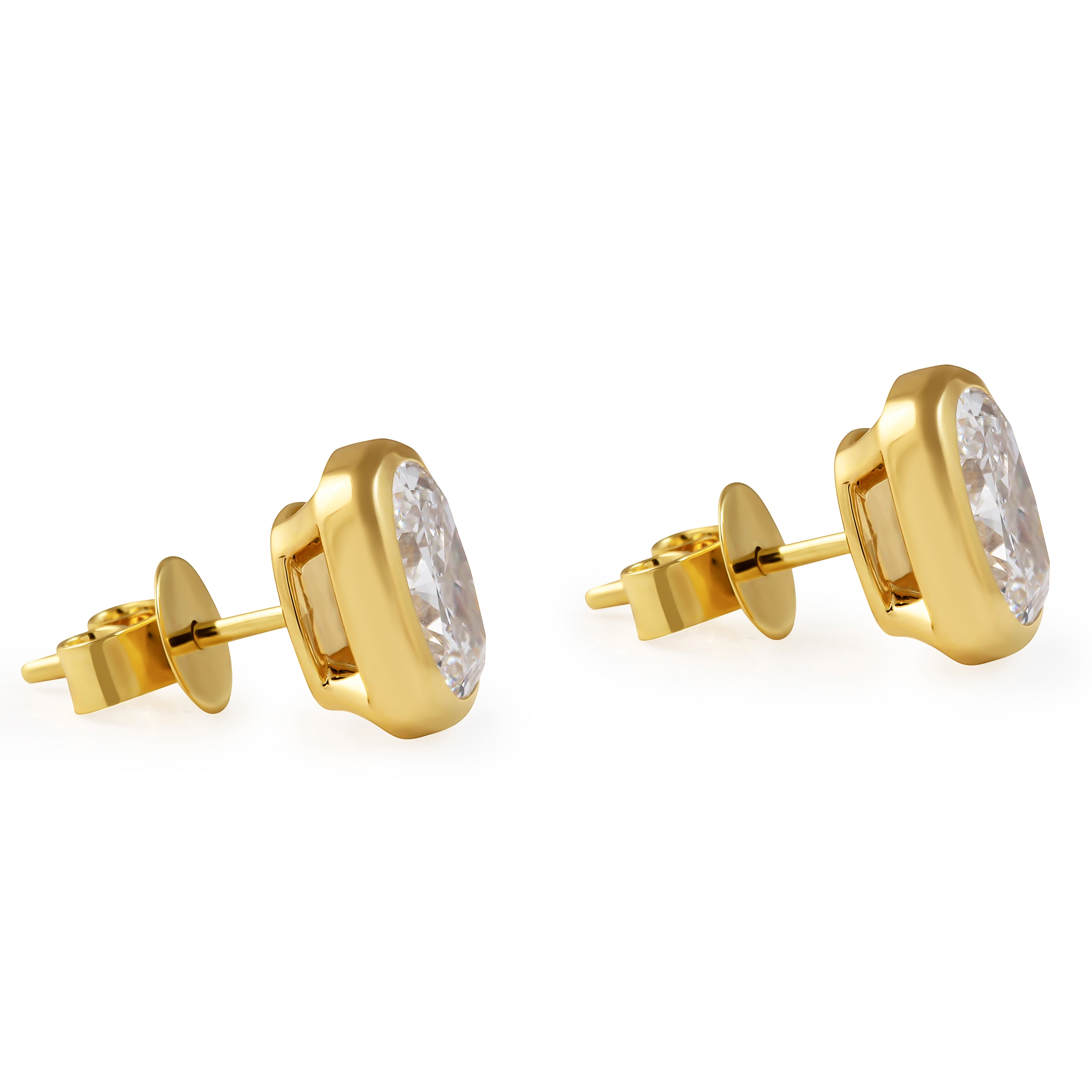 3.45 carat TW Cushion Cut Bezel Lab Diamond Studs yg
