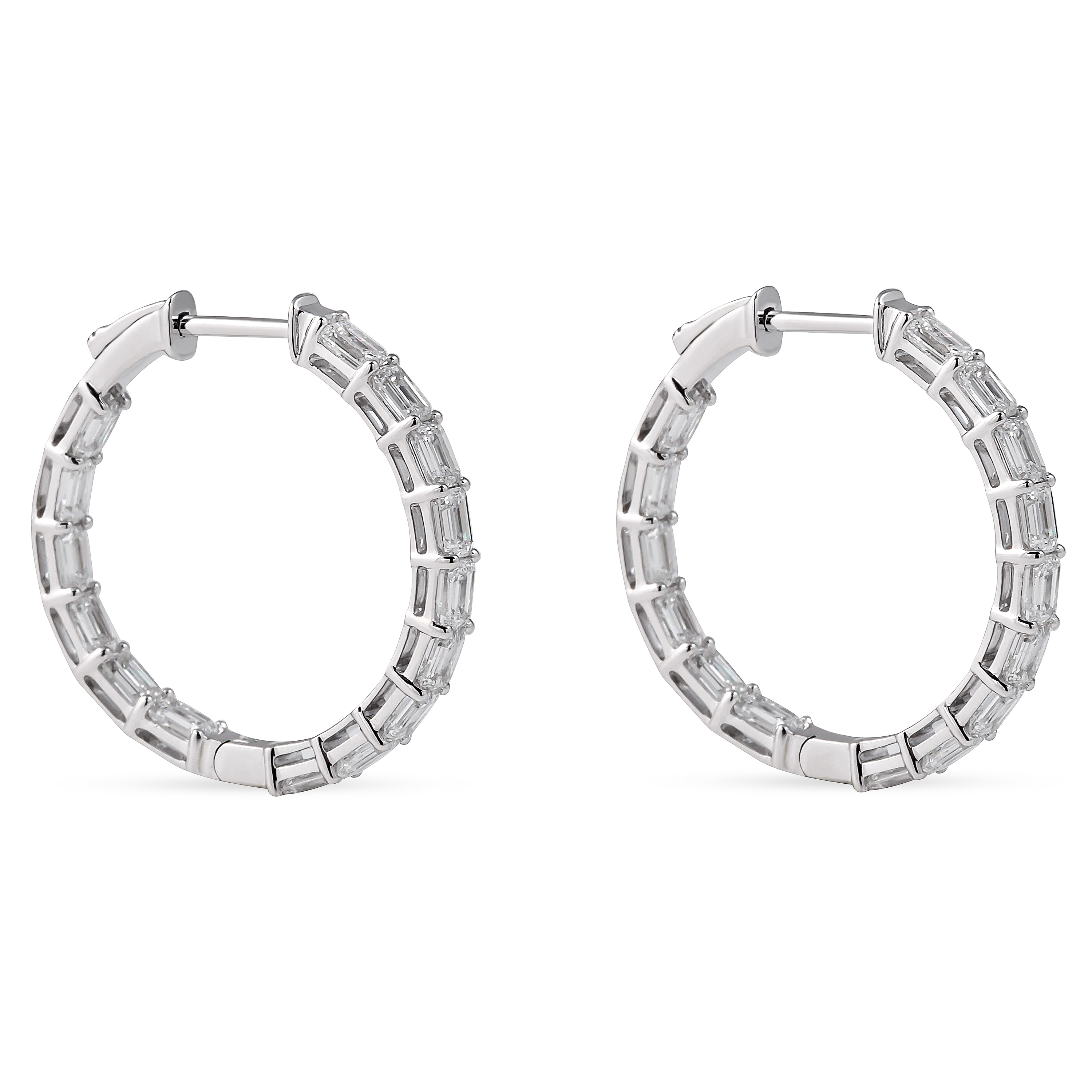 3.60 carat Emerald Cut Lab Diamond In-Out Hoop Earrings front