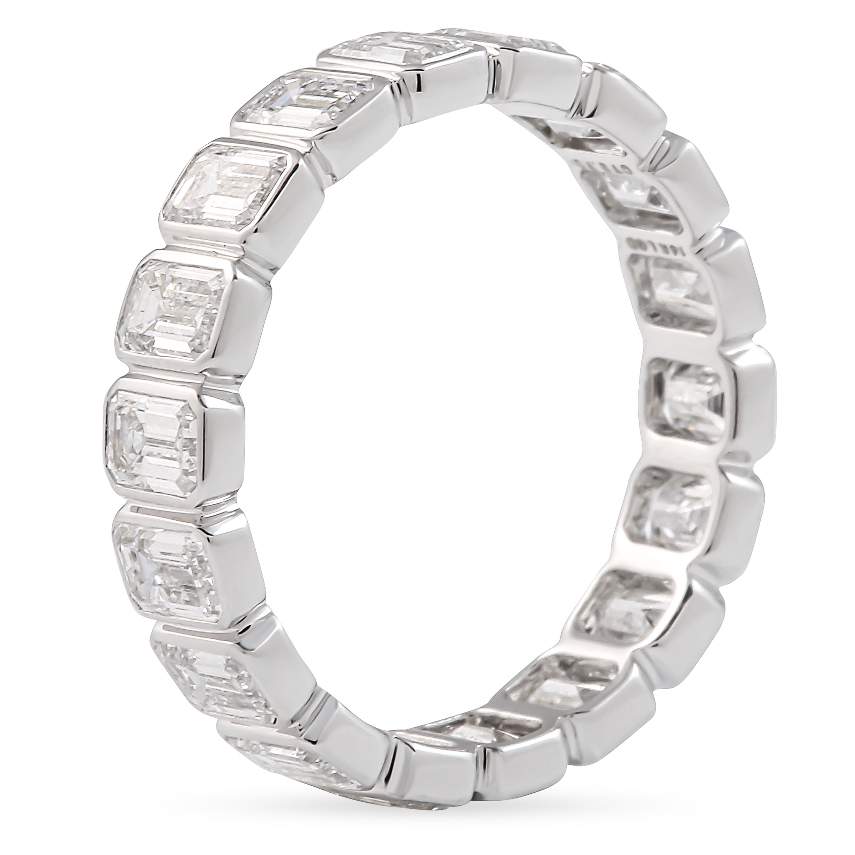 2.5 carat Emerald Cut Lab Diamond Bezel Eternity Band wg