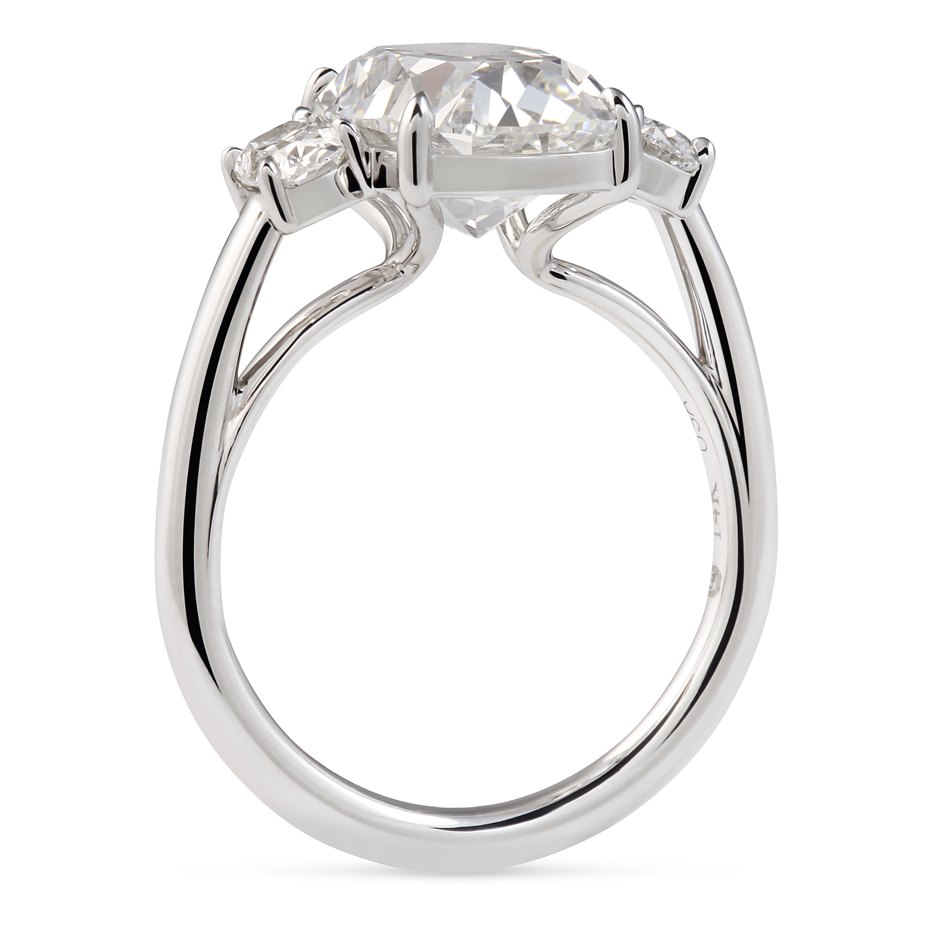 4.04 carat Antique Cushion Lab Diamond Three-Stone Ring flat