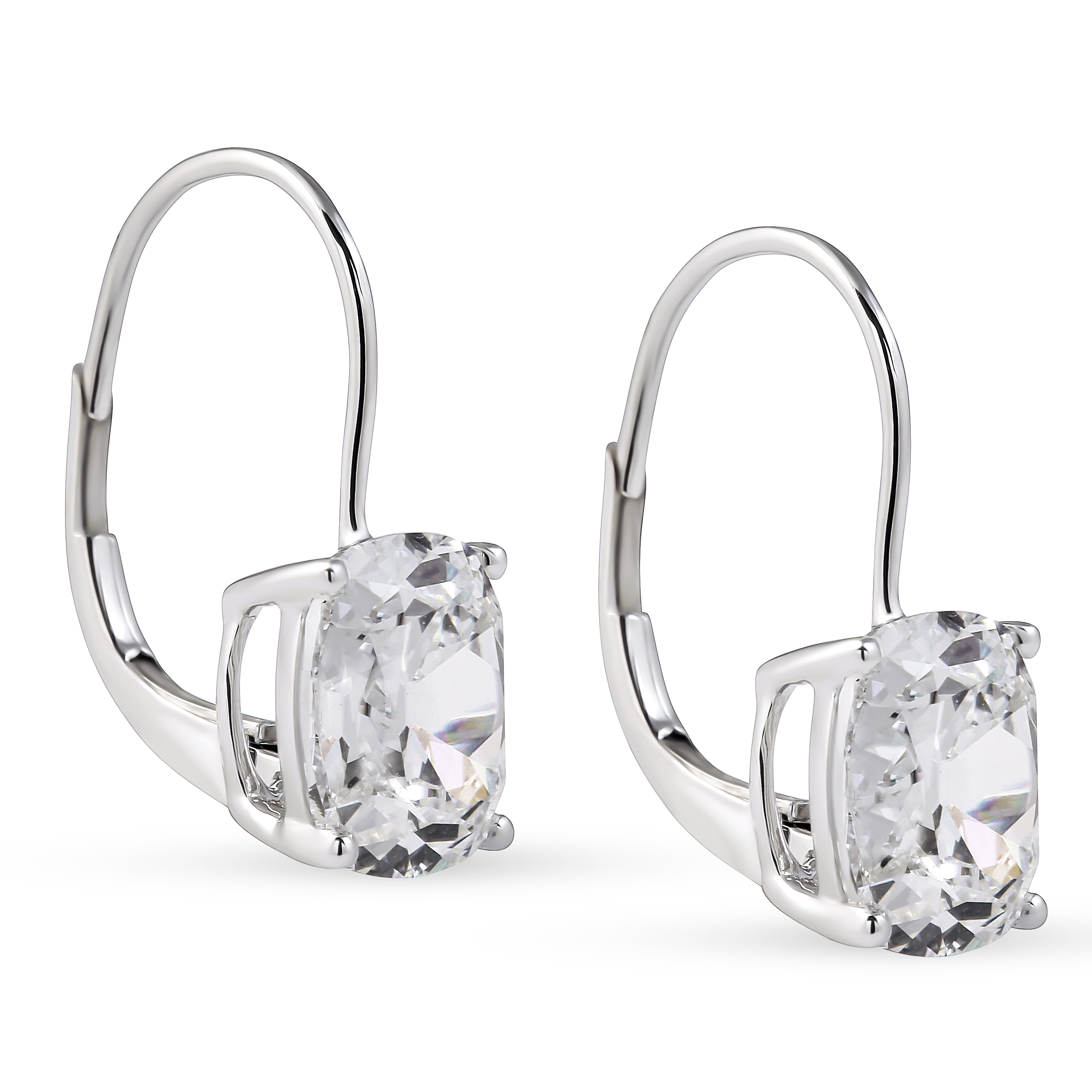 4 carat TW Antique Cushion Lab Diamond Drop Earrings front