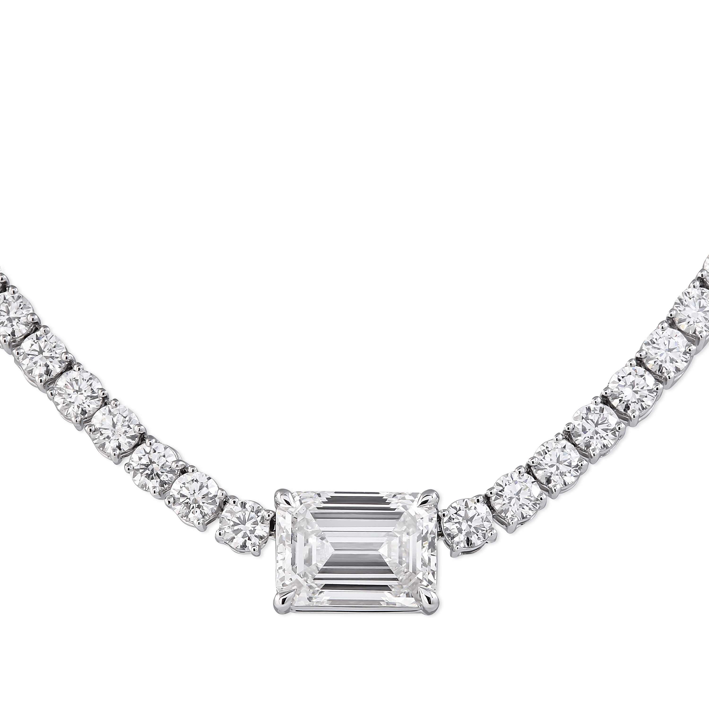 11.70 carat Emerald Cut Center Stone Diamond Tennis Necklace