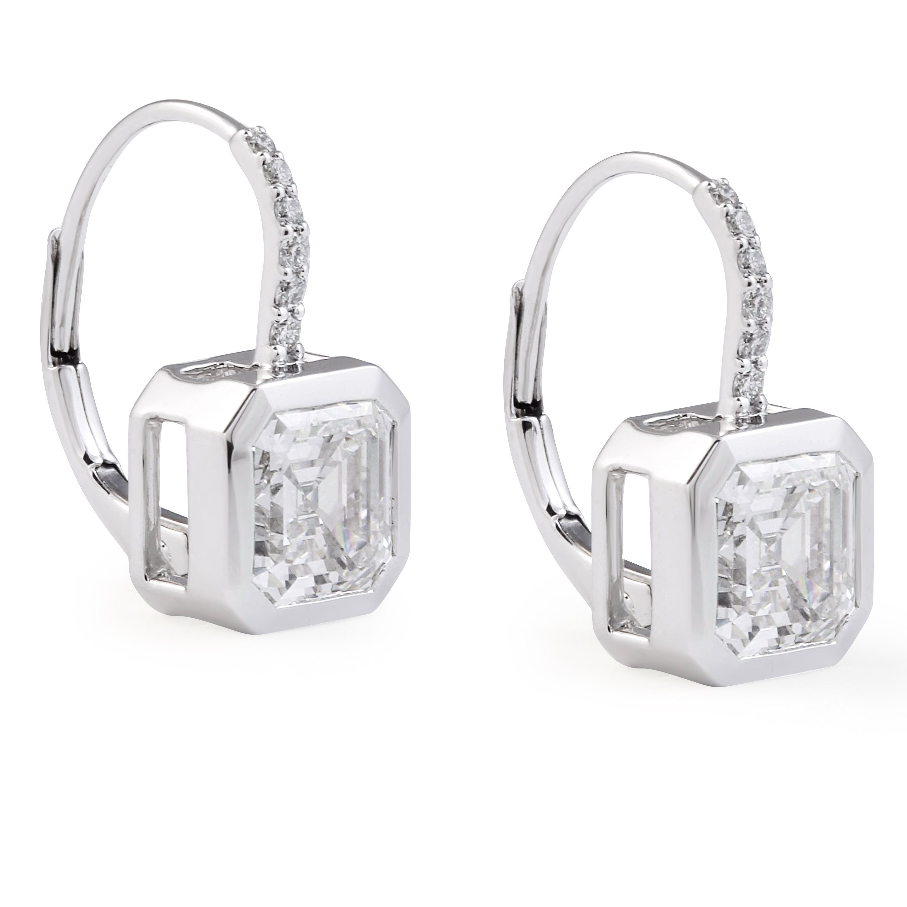 Asscher Cut Bezel Diamond Drop Earrings front