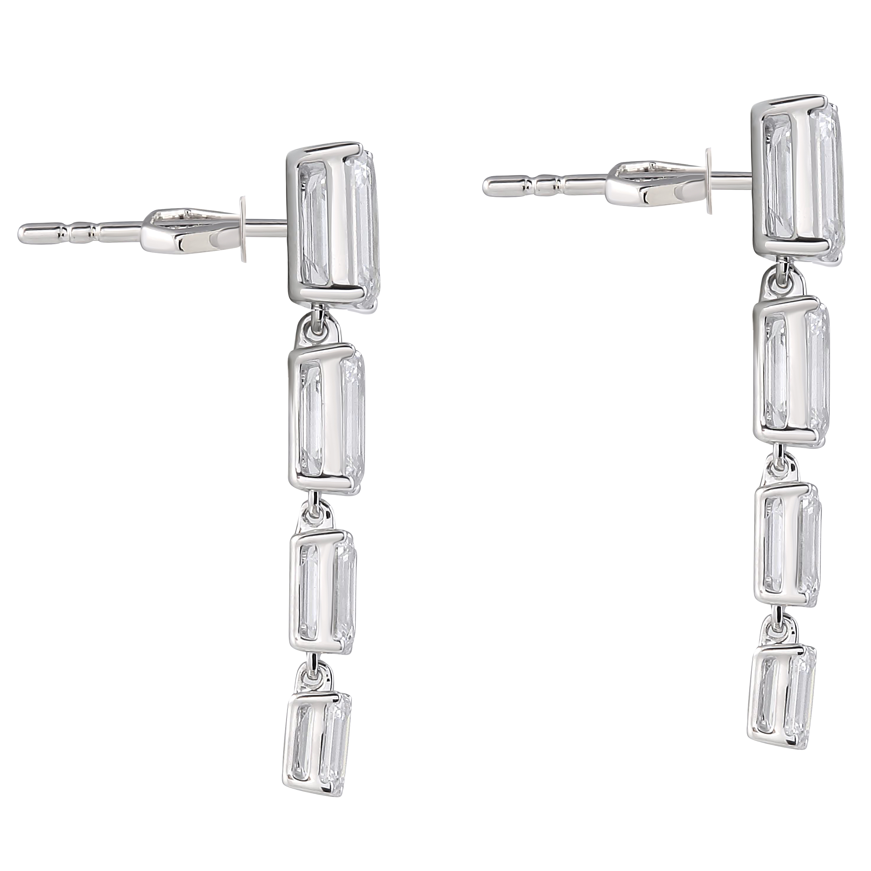 Graduating Emerald Cut Lab Diamond Drop Earrings front