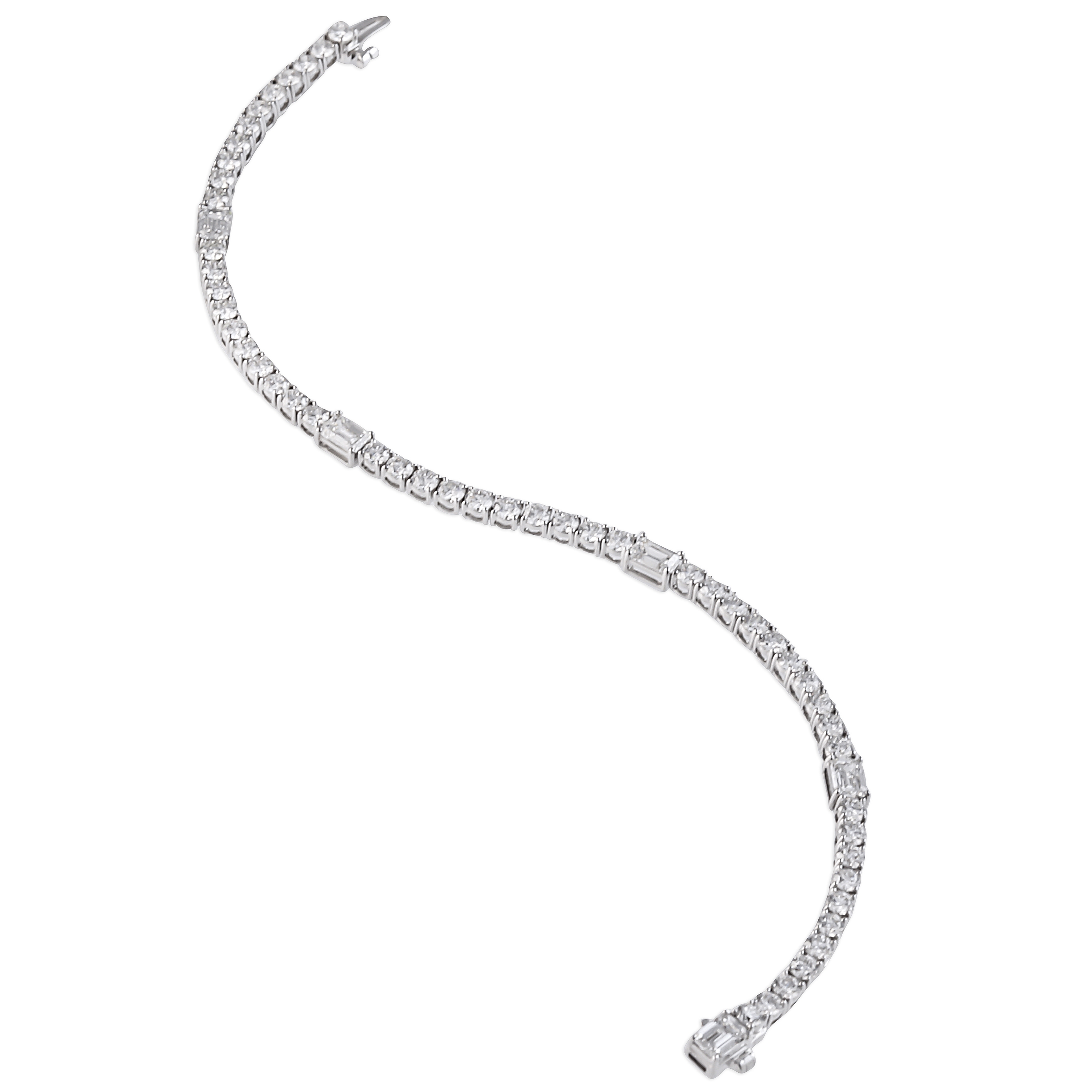 Round and Emerald Cut Lab Diamond Tennis Bracelet flat