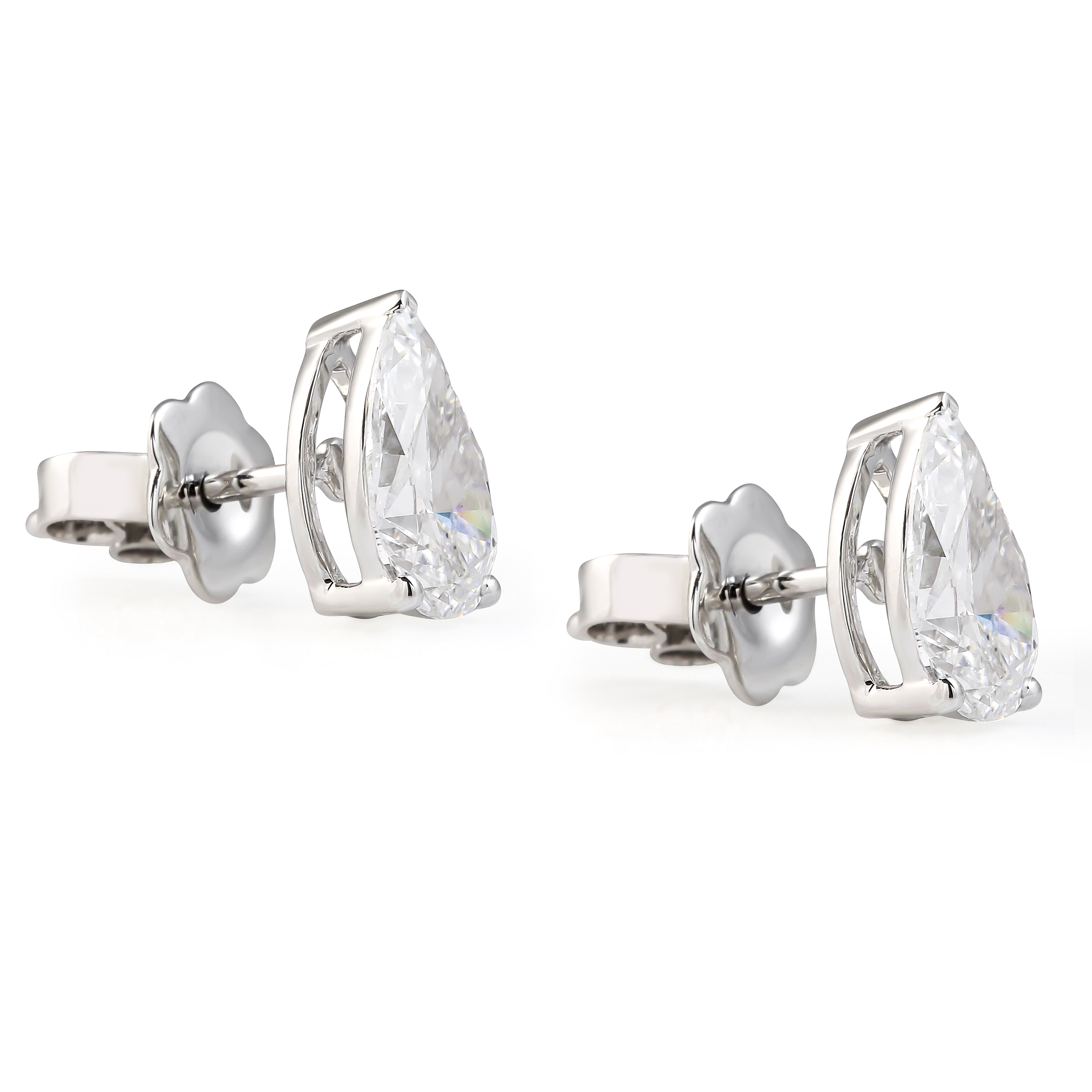 2.38 carat TW Pear Shape Lab Diamond White Gold Studs flat