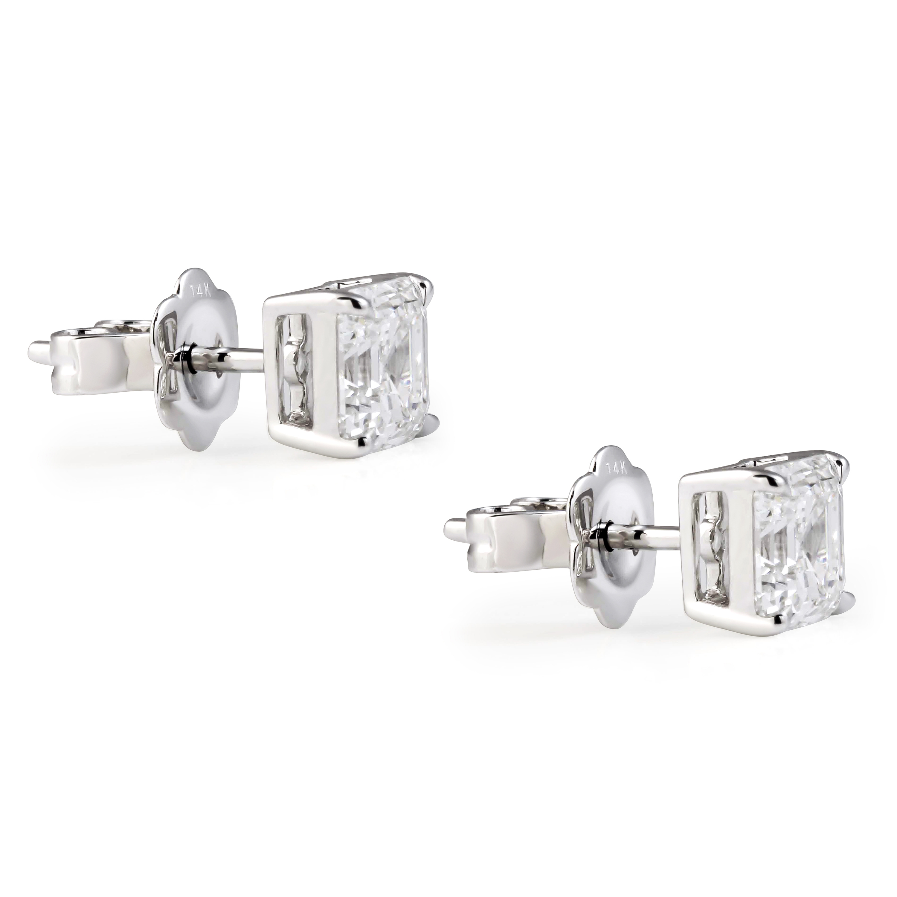 2.38 carat TW Asscher Cut Lab Diamond Yellow Gold Studs flat