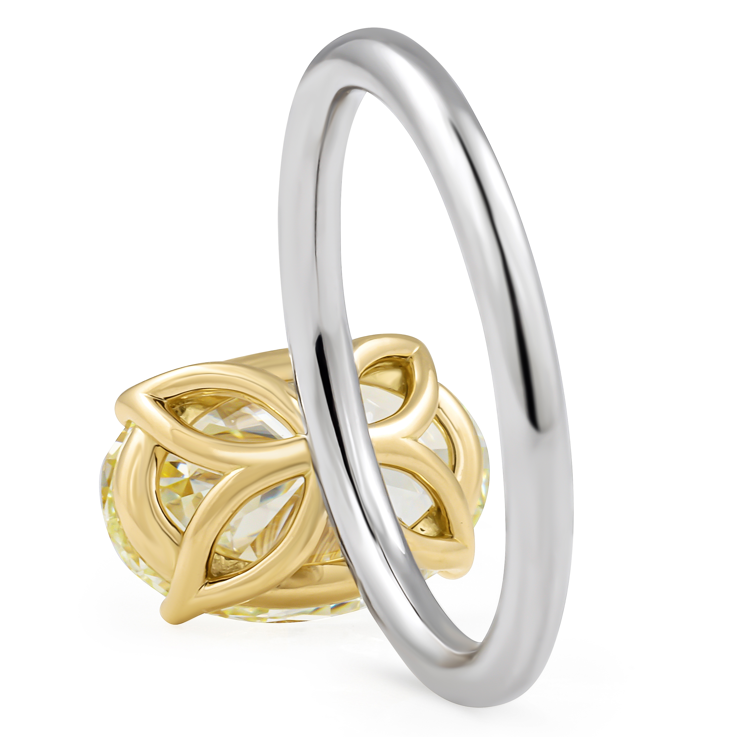 3.25 carat Light Yellow Oval Diamond Lotus Prong Ring front