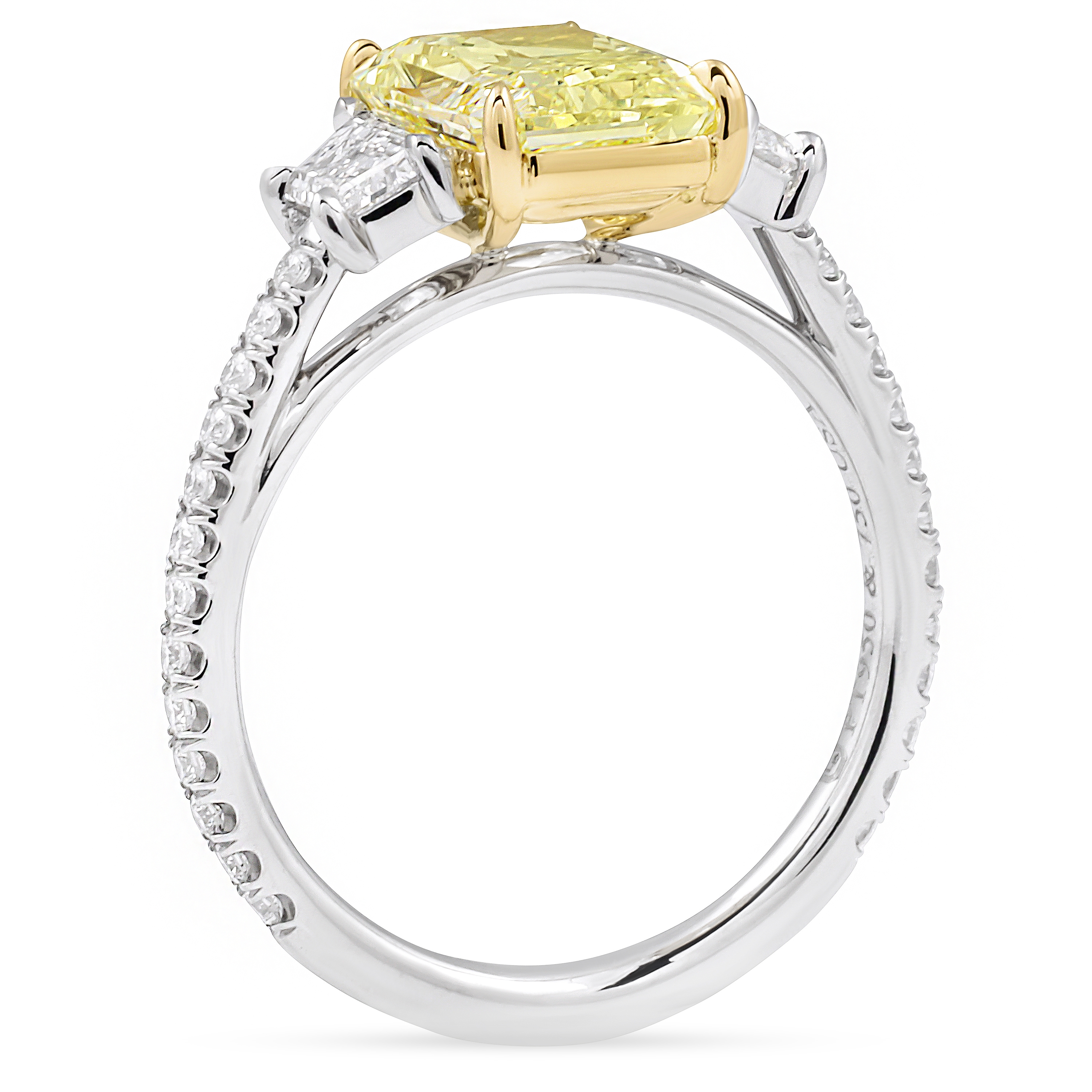 3.01 carat Fancy Light Yellow Radiant Diamond Three-Stone Ring flat
