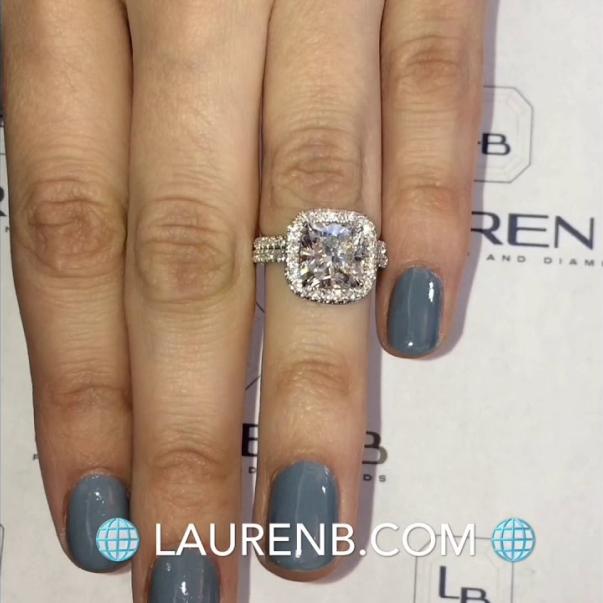3 ct Cushion Diamond Halo Ring w/ Matching Band