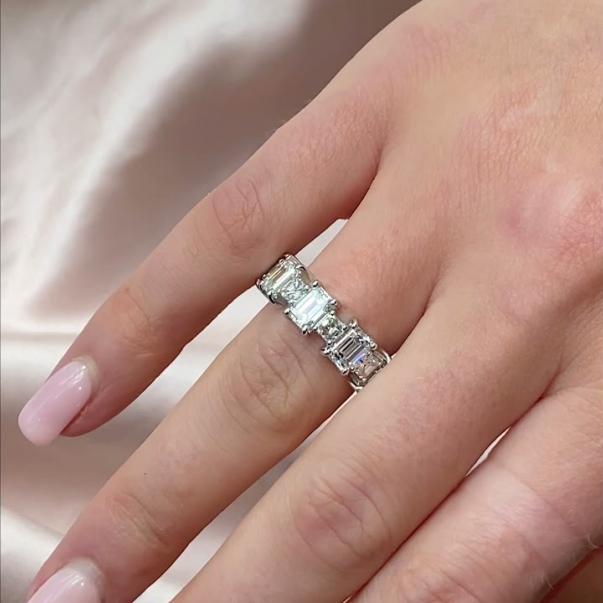 Alternating Large Assched and Emerald Cut Diamond Band