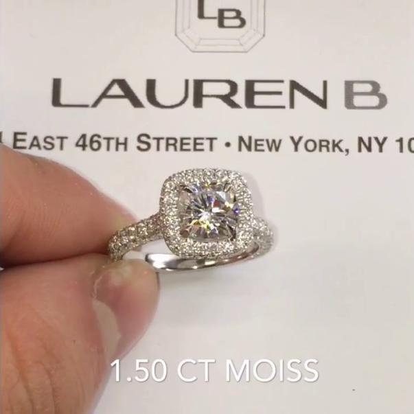 Moissanite Cushion Halo w/Three Row Band