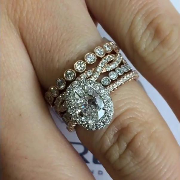 1.22 ct Oval Diamond Halo Engagement Ring Stack