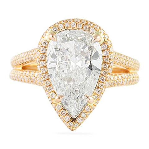 2.57 carat Pear Shape Rose Gold Halo Engagement Ring