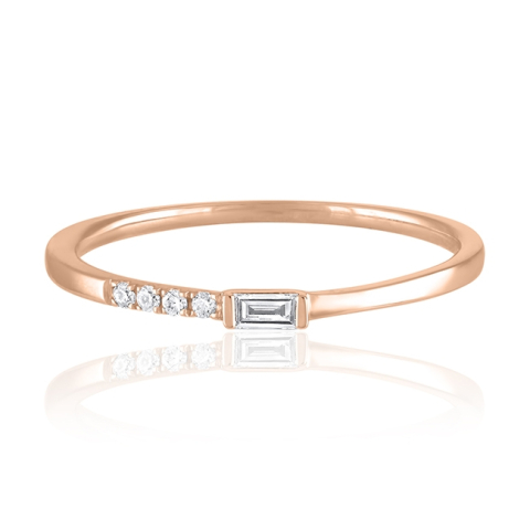 Baguette and Half Pave Diamond Ring rose gold