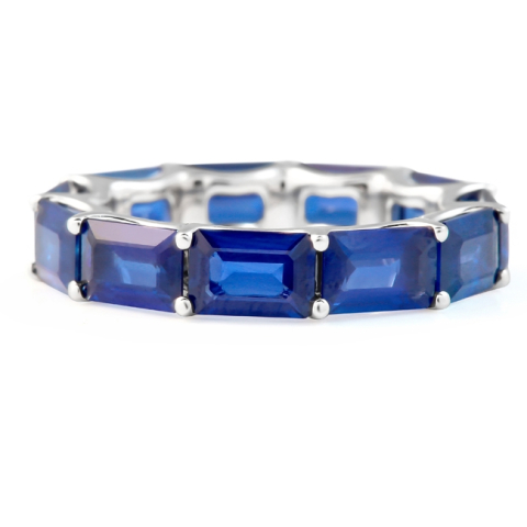 Emerald Cut Sapphire East-West U-Shape Wedding Band flat
