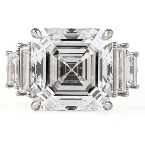 8.78 Carat Asscher Cut Lab Diamond Five-Stone Ring profile