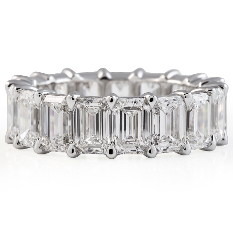 7.75 carat Emerald Cut Lab Diamond Low Profile Eternity Band flat