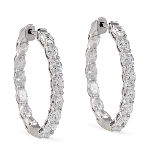 3 carat Oval Shape Lab Diamond In-Out Hoop Earrings front