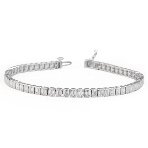 4.70 carat Bezel Set Emerald Cut Lab Diamond Tennis Bracelet flat
