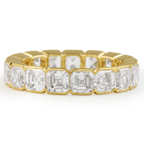 5.30 carat Asscher Cut Lab Diamond Bezel Eternity Band flat