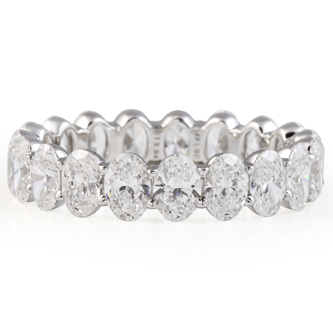 2.9 carat Oval Lab Diamond Low Profile Eternity White Gold Band flat