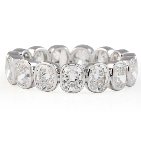 4 carat Cushion Cut Lab Diamond Bezel Eternity Band flat