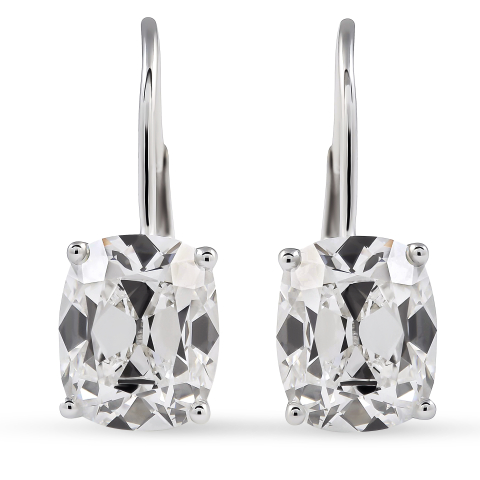 4 carat TW Antique Cushion Lab Diamond Drop Earrings front