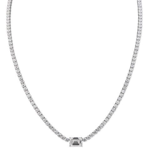 11.70 carat Emerald Cut Center Stone Diamond Tennis Necklace
