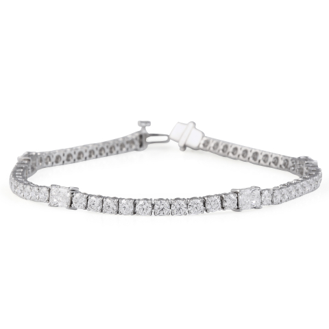 Round and Radiant Cut Lab Diamond Tennis Bracelet flat