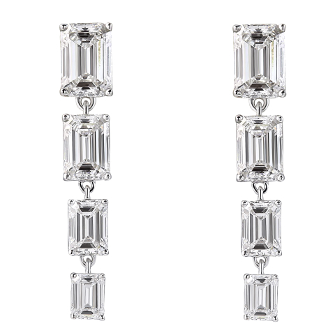 Graduating Emerald Cut Lab Diamond Drop Earrings front