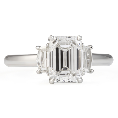 1.72 carat Emerald Cut Lab Diamond Three-Stone Ring flat