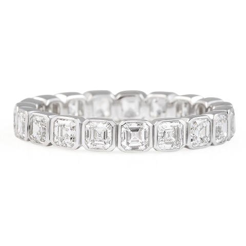 1.9 carat Asscher Lab Diamond Bezel Set Eternity Band flat