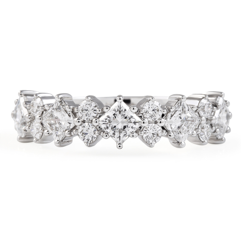 1.4 carat Princess and Round Lab Diamond Halfway Cluster Band flat