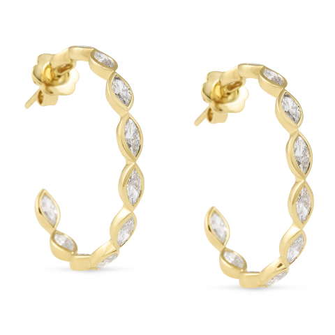 3.20 carat Marquise Lab Diamond Bezel Set Hoop Earrings front