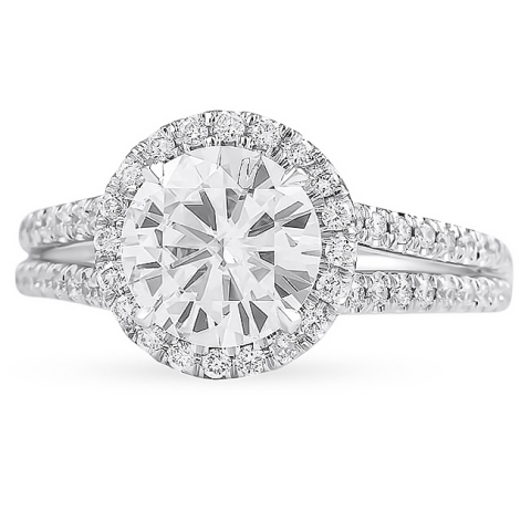 Round Cut Moissanite Split Band Engagement Ring flat