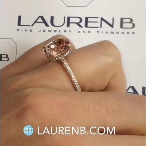 Oval Morganite Three Row Pave Ring