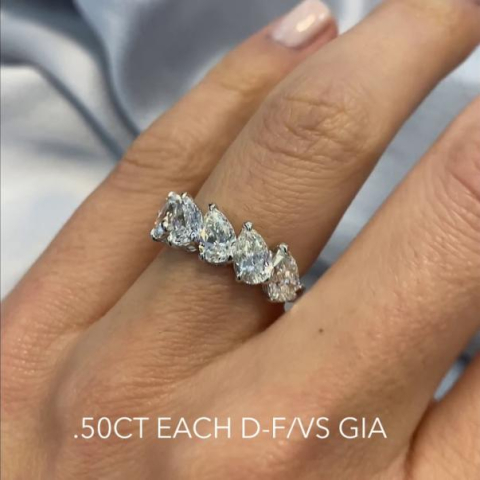 5-Stone Pear Shape Diamond Wedding Band: GIA Certified