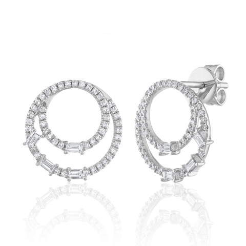 Round and Baguette Diamond Open Circle Studs