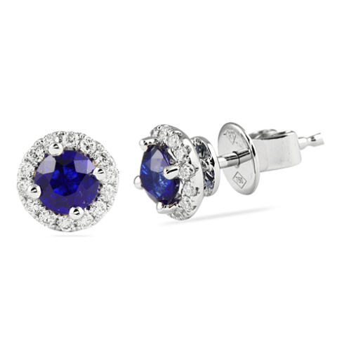 Sapphire and Diamond Halo Stud Earrings