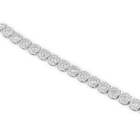 Round Pave Diamond Halo Cluster Tennis Bracelet