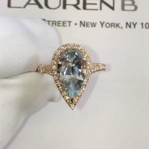 2.69 ct Pear Shape Aquamarine Engagement Ring