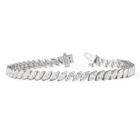 7 carat Angled Marquise Lab Diamond Tennis Bracelet front