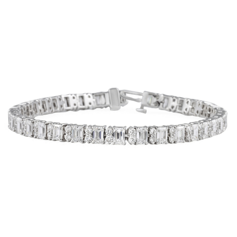 8.90 carat Emerald and Round Lab Diamond Tennis Bracelet wg