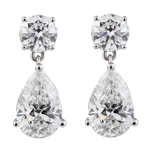 4.90 carat Round and Pear Shape Lab Diamond Drop Earrings front